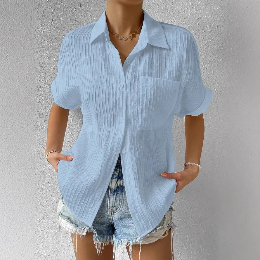 Women's Short Sleeve Shirt Blouse with Structured Material Lune London
