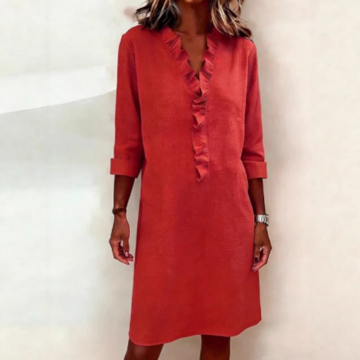 Women’s casual dress with ruffles and V-neck Lune London