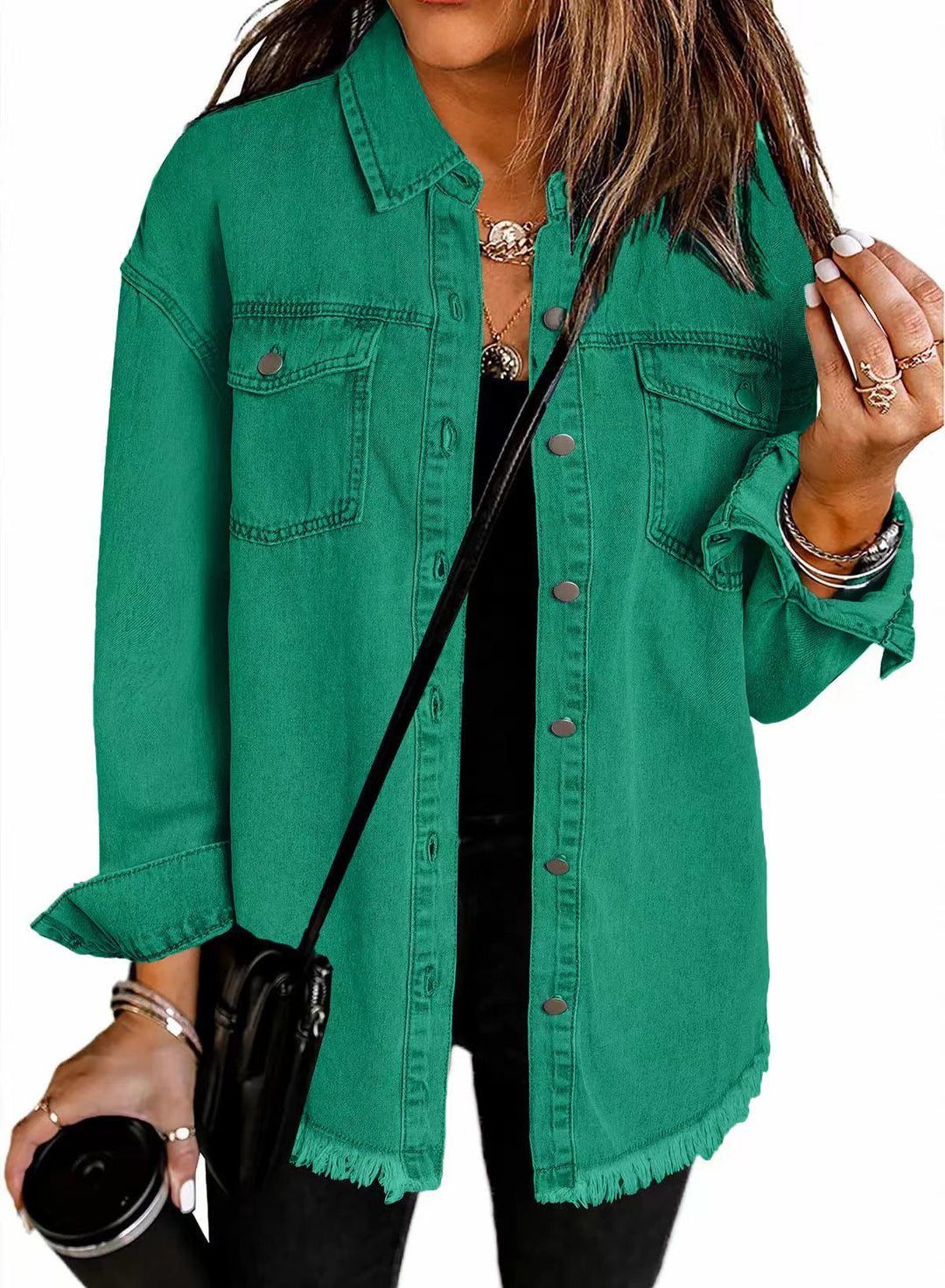 Casual denim shirt for women with frayed edges and convenient chest pockets Lune London