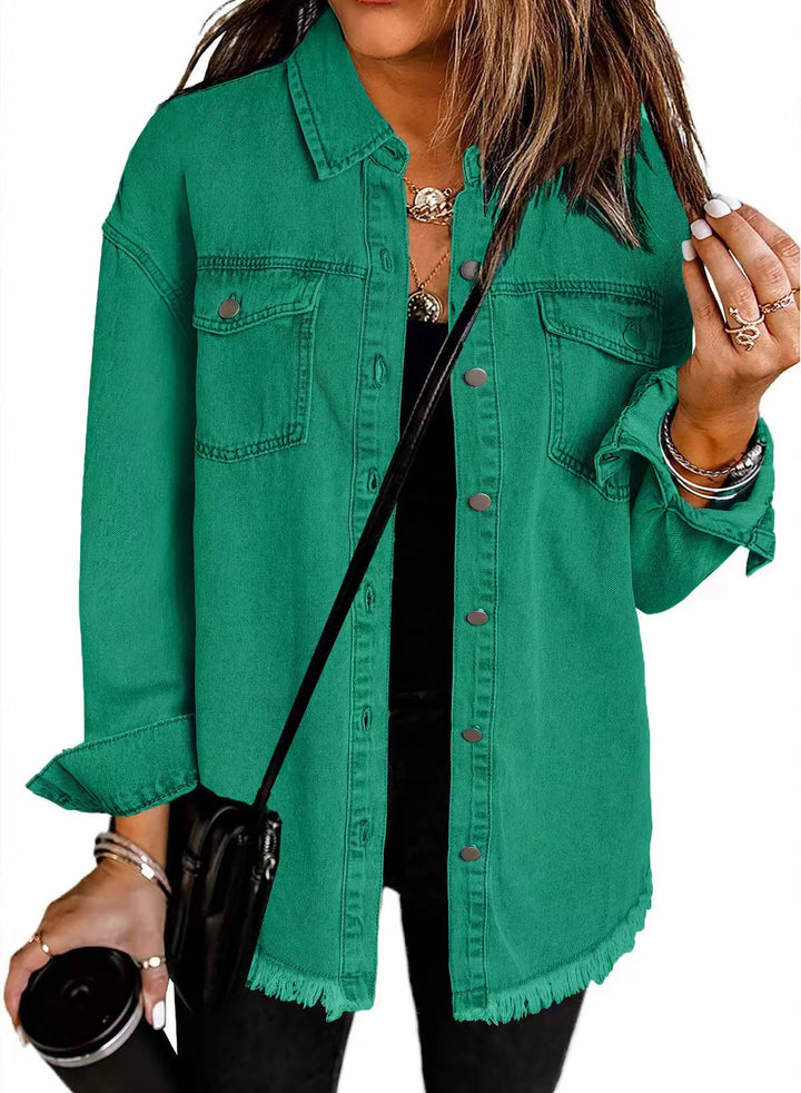 Casual denim shirt for women with frayed edges and convenient chest pockets Lune London