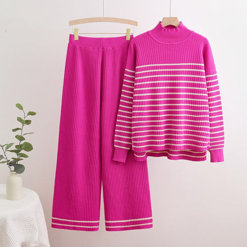 Comfortable knit loungewear set for women with cross stripe details Lune London