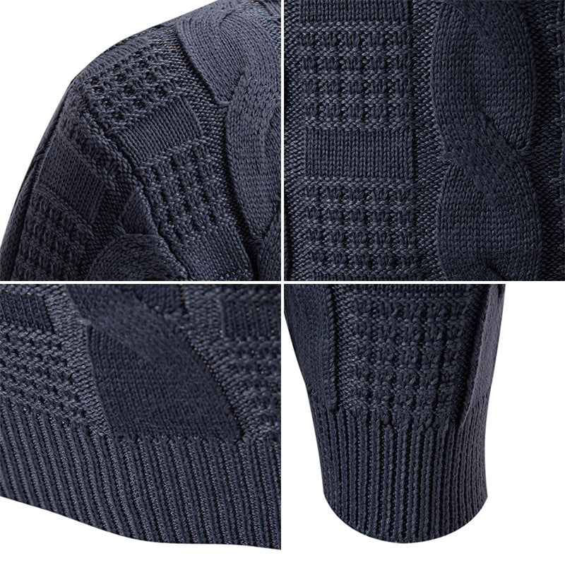 High quality chunky knit men's sweater with high collar and decorative pattern Lune London