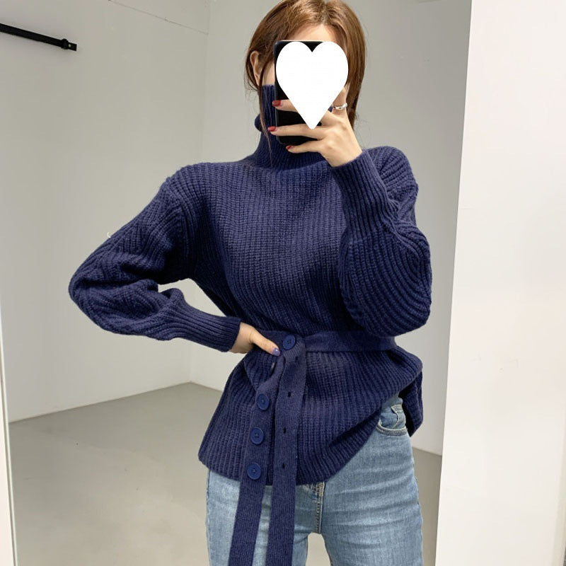 Pull en tricot décontracté pour femmes avec ceinture à la mode Chic & Stil