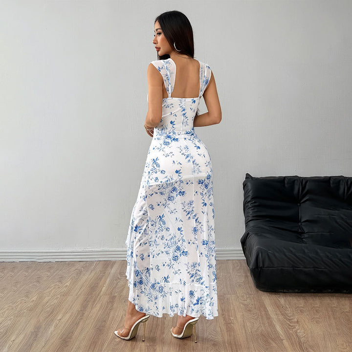 Robe maxi ajustée pour femmes avec motif floral et fente sur le côté Chic & Stil