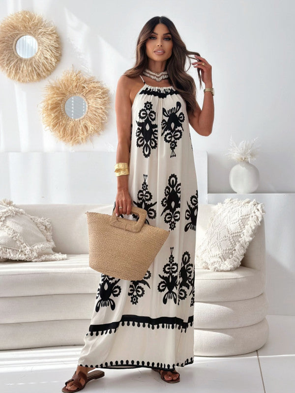 Bohemian inspired maxi dress for women with adjustable halter neckline Lune London