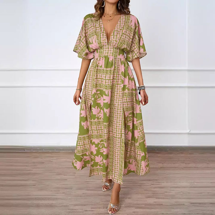 Elegant Maxi Dress for Women with Deep V Neckline and Chic Side Slit