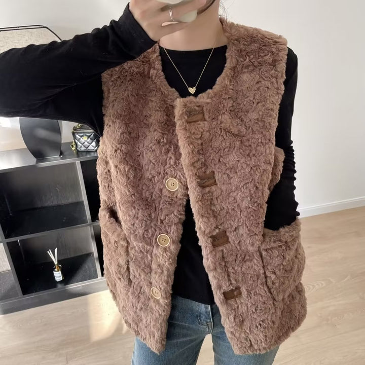Gilet teddy femme confortable avec grandes poches Chic & Stil