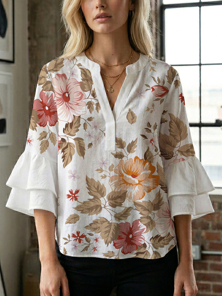 Women Elegant Top with Voluminous Puff Sleeves and Floral Print Lune London