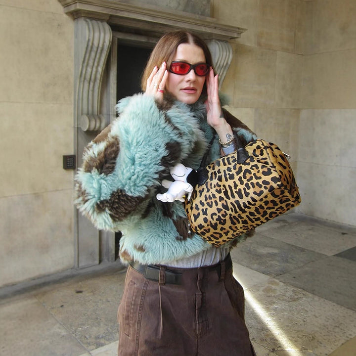 Faux fur jacket for women with modern patterns and voluminous sleeves Lune London