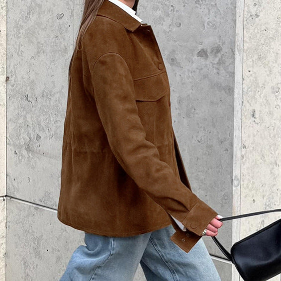 Relaxed suede jacket for women with drawstring waist and practical pockets Lune London