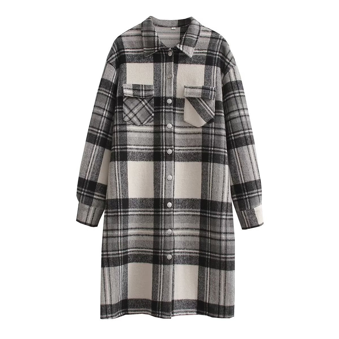 Plaid Slip Dress for Women with Practical Chest Pockets and Long Sleeves Lune London