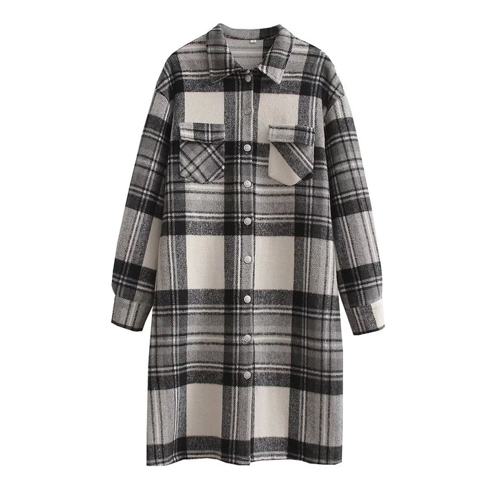 Plaid Slip Dress for Women with Practical Chest Pockets and Long Sleeves Lune London