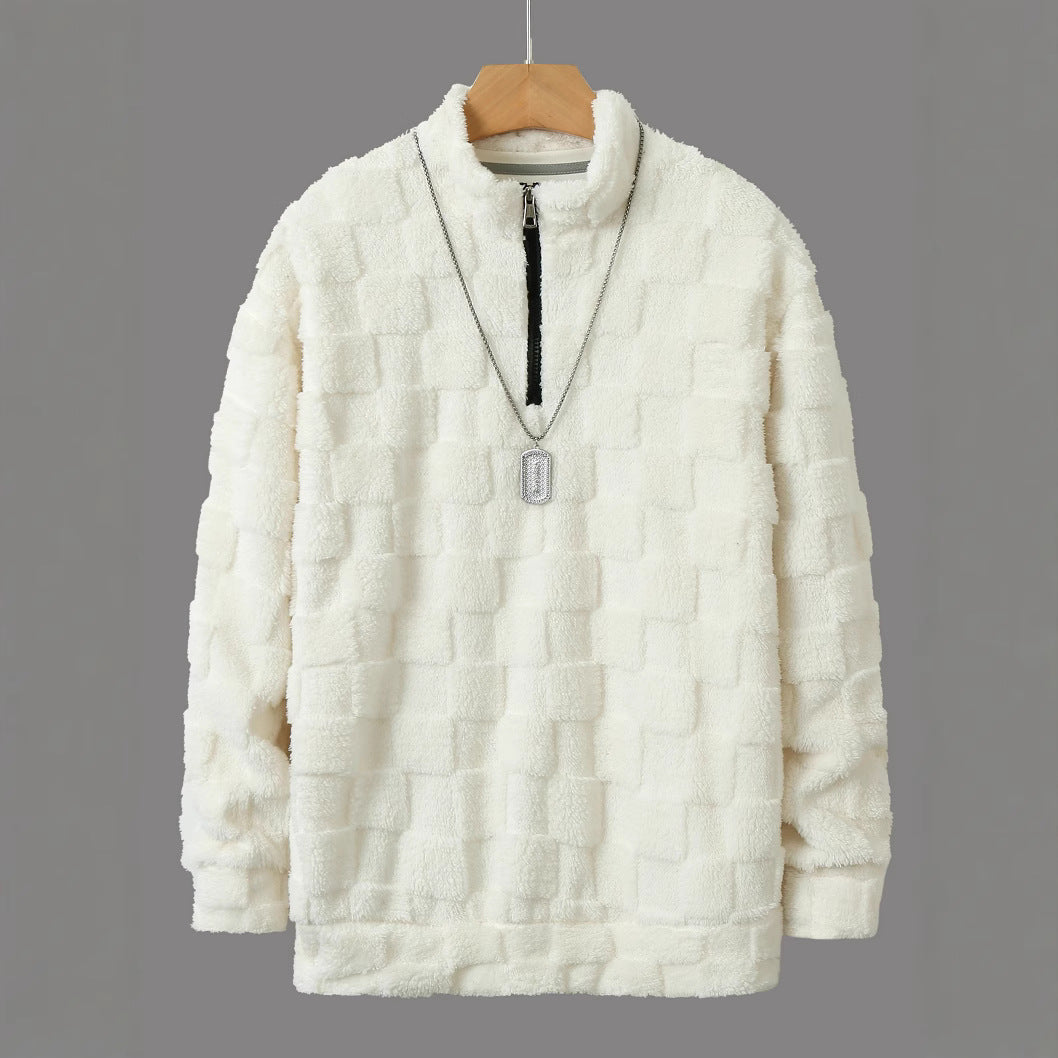 Comfortable fleece pullover for men with a high collar and zipper Lune London