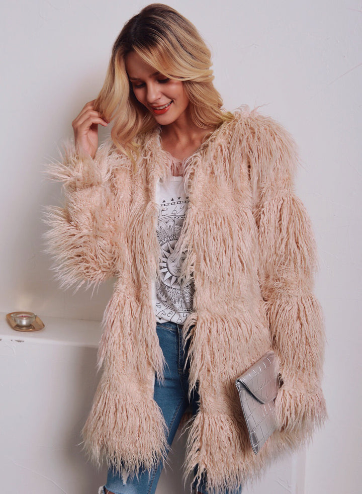 Ladies Furry Teddy Jacket with modern cut and long fur Lune London