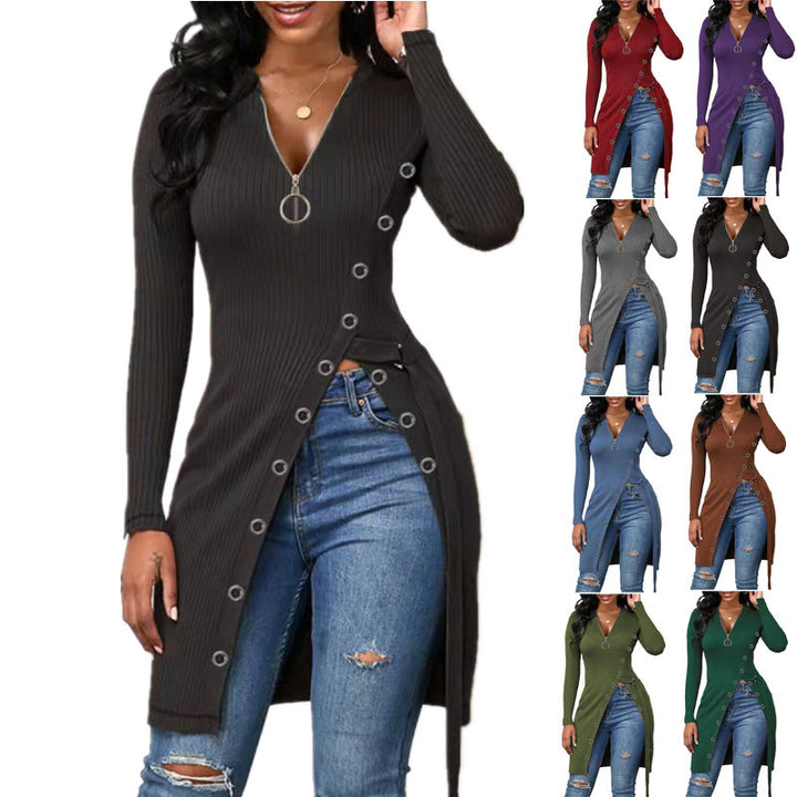 Fitted blouse for women with button details and a deep V-neck Lune London