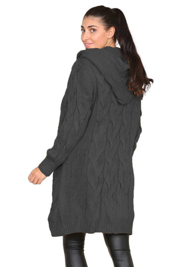 Women's knitted coat with hood and cable pattern Lune Londonl