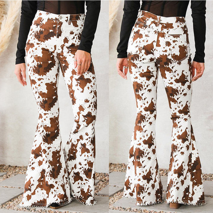Modern design bootcut jeans for women in cow print Lune London