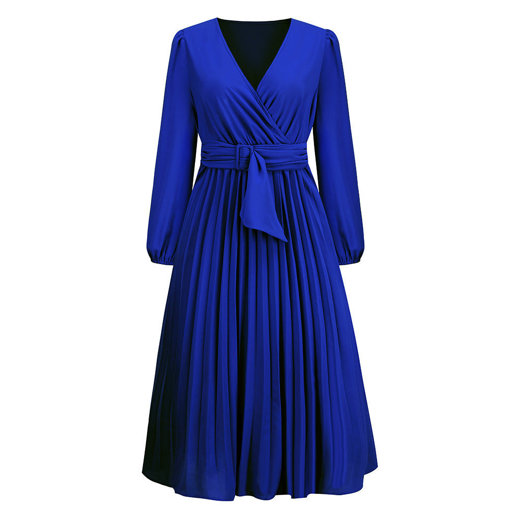 Wrap pleated dress for women with elegant V-neckline and belted waist Lune London