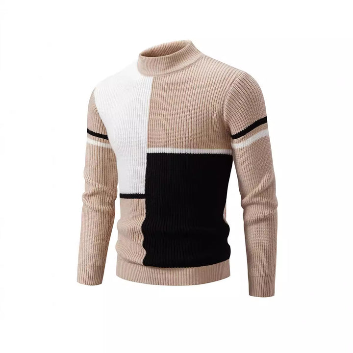 Men's knitted sweater with a trendy color block design and a high collar Lune London