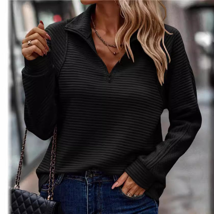 Waffle sweater with high collar and zip for women Lune London