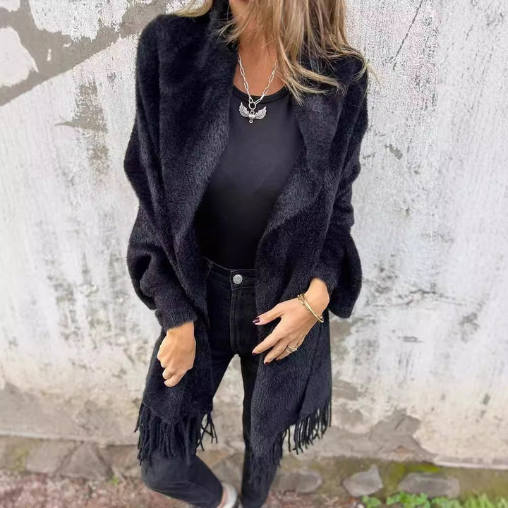 Women's Cozy Knit Poncho with Fringes Lune London