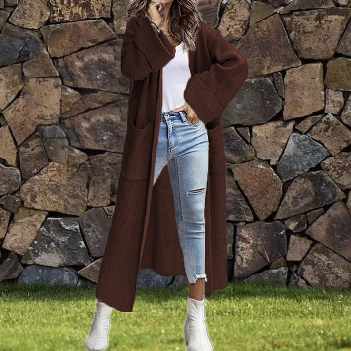 Women Large Knit Coat with Pockets and Dropped Shoulders Lune London