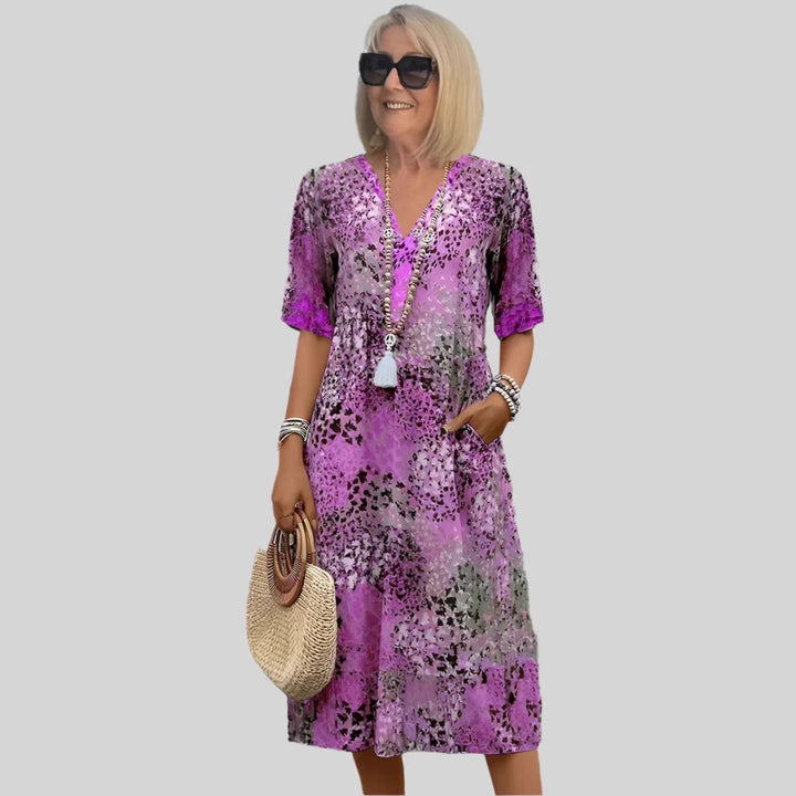 Women Midi Floral Dress with V Neck Lune London