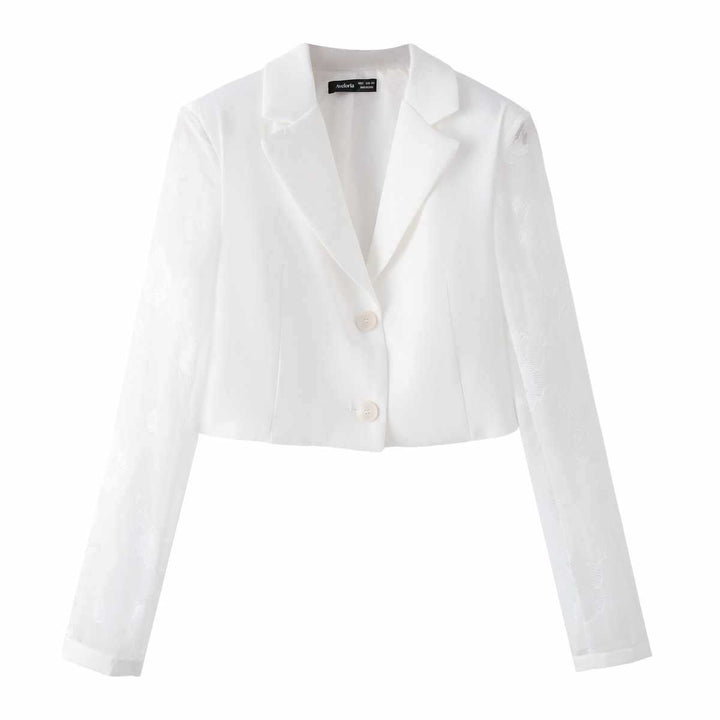 Cropped blazer jacket for women with floral lace pattern Lune London
