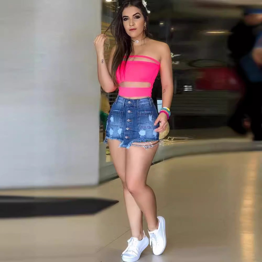 Women's Trendy Short Tops and Chic & Stylish Mini Denim Skirts