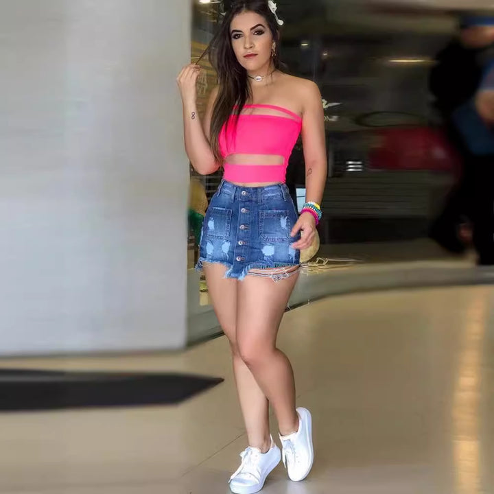 Women's Trendy Short Tops and Chic & Stylish Mini Denim Skirts