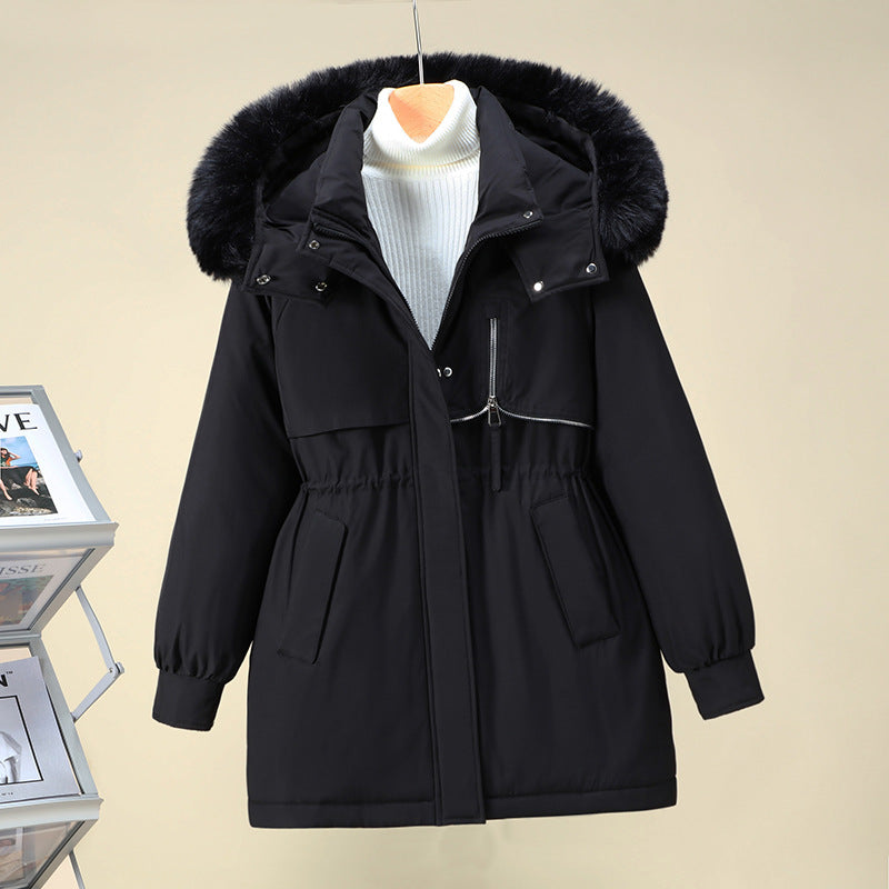 Functional winter jacket for women with removable hood and faux fur trim Lune London