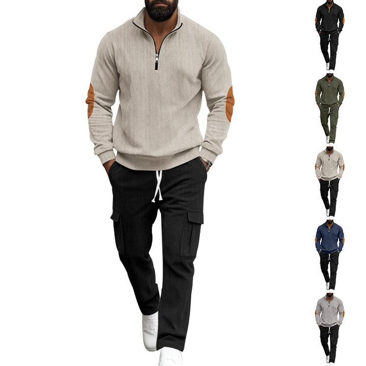 Fashionable men's leisure suit with structured tops and practical cargo pants Lune London