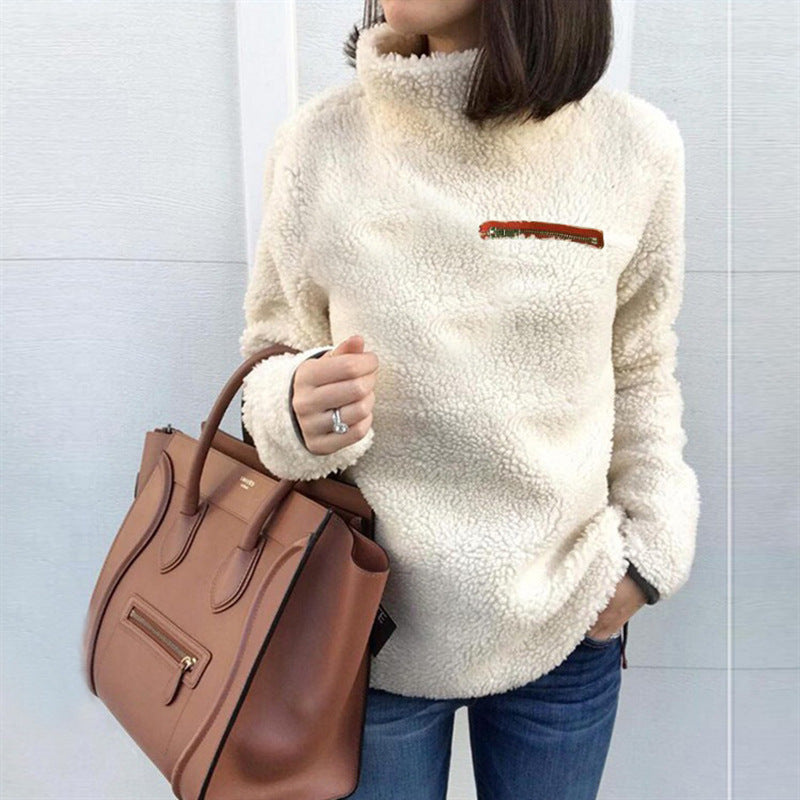 Fleece pullover for women with high collar and feminine cut Lune London