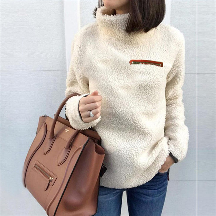 Fleece pullover for women with high collar and feminine cut Lune London