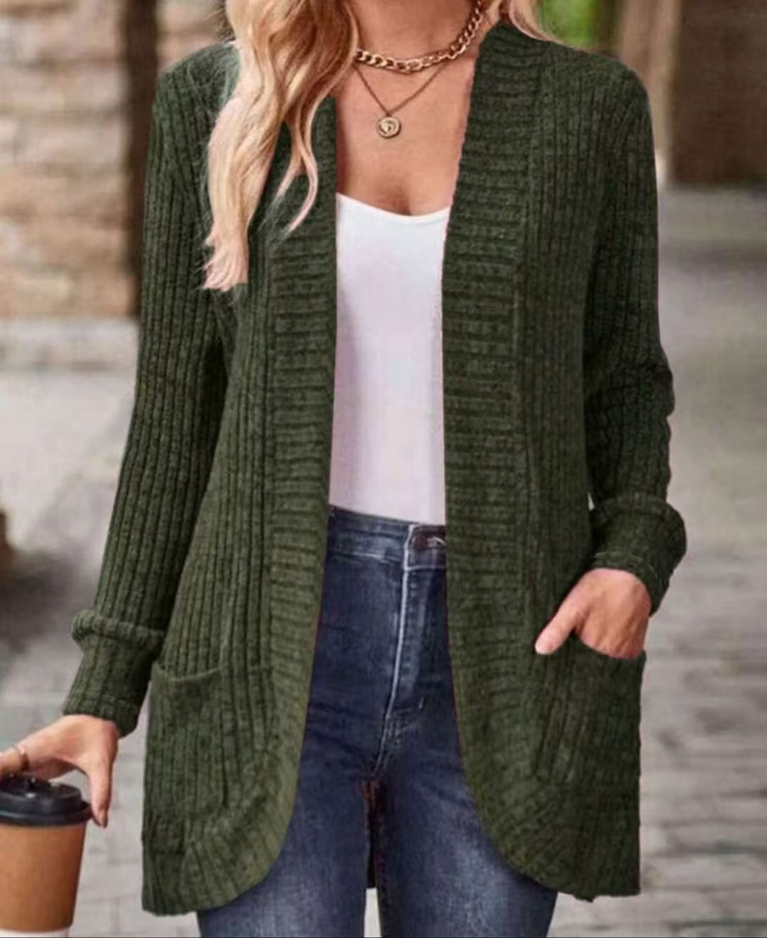 Ladies casual cardigan with pockets and textured design Lune London