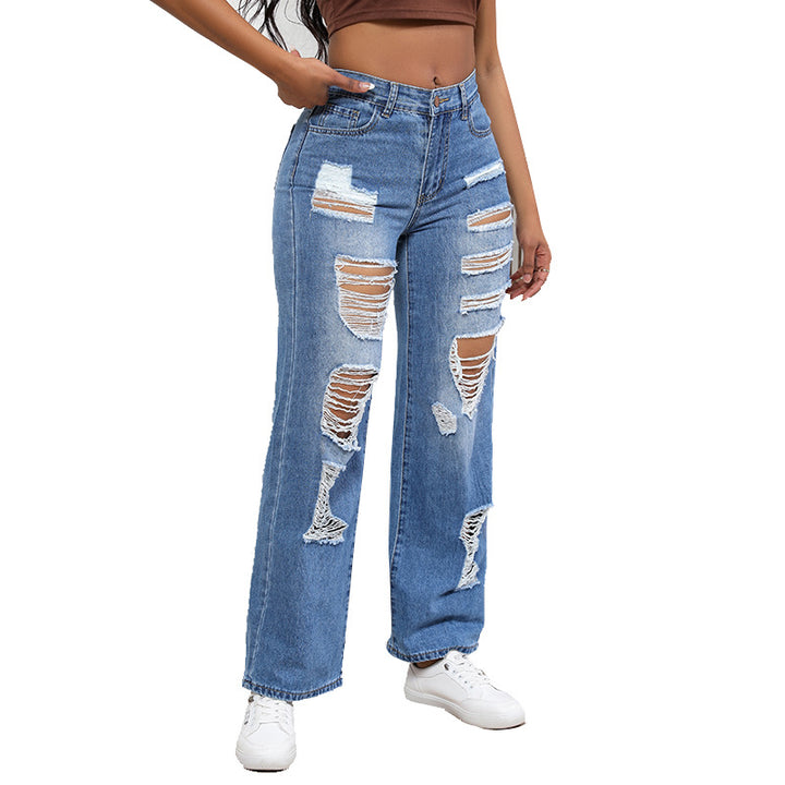 Lune London Wide Fit Destroyed Jeans for Women with Trendy Ripped Details