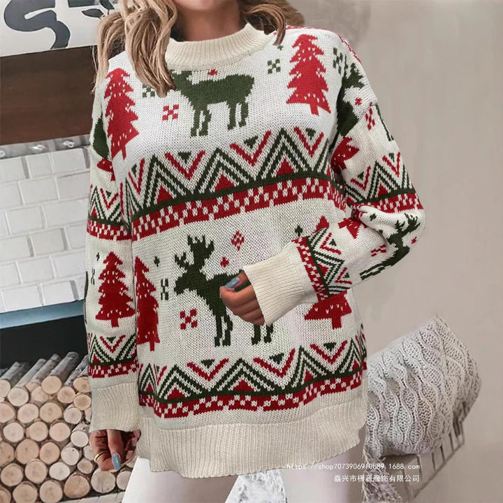 Comfortable Christmas sweater for ladies with festive pattern and high cut Lune London