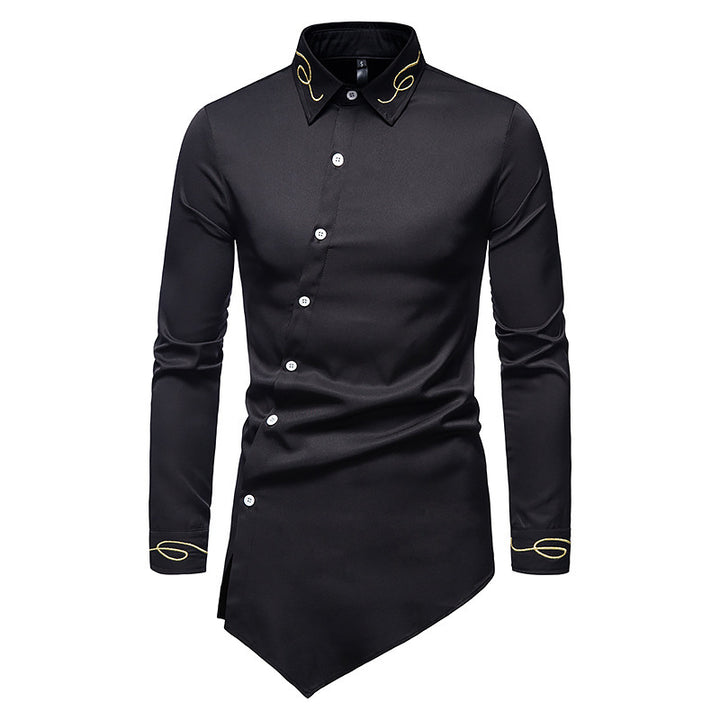 Men's Long Sleeve Shirt with Avant-Garde Design and Asymmetric Hem Chic and Style