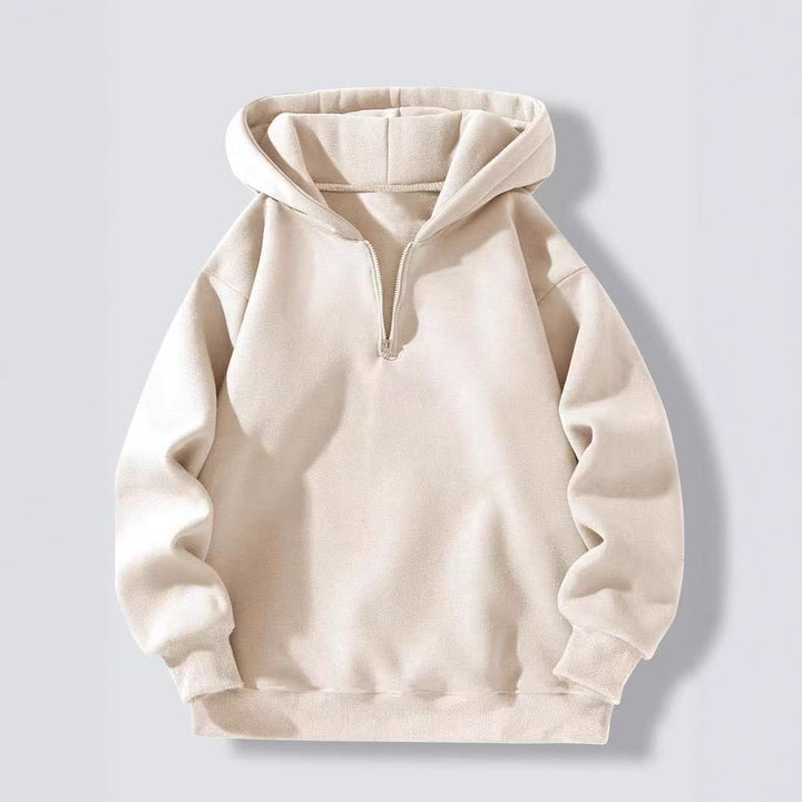 Women Fleece Hooded Pullover with Short Zip Opening Lune London