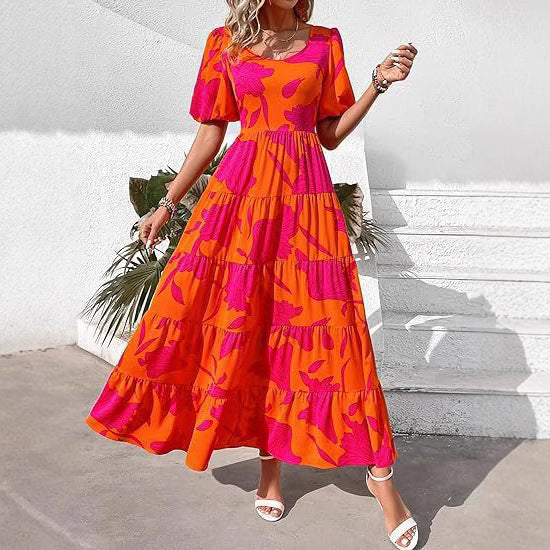Maxi dress for women with flowing hem and floral pattern Lune London