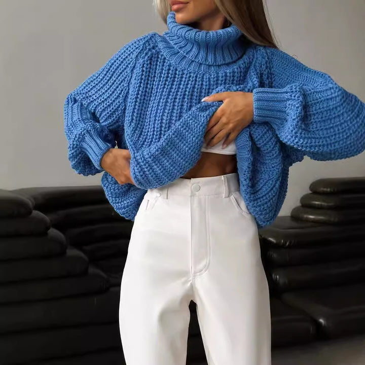 Knitted sweater for women with turtleneck and wide sleeve finishes Lune London