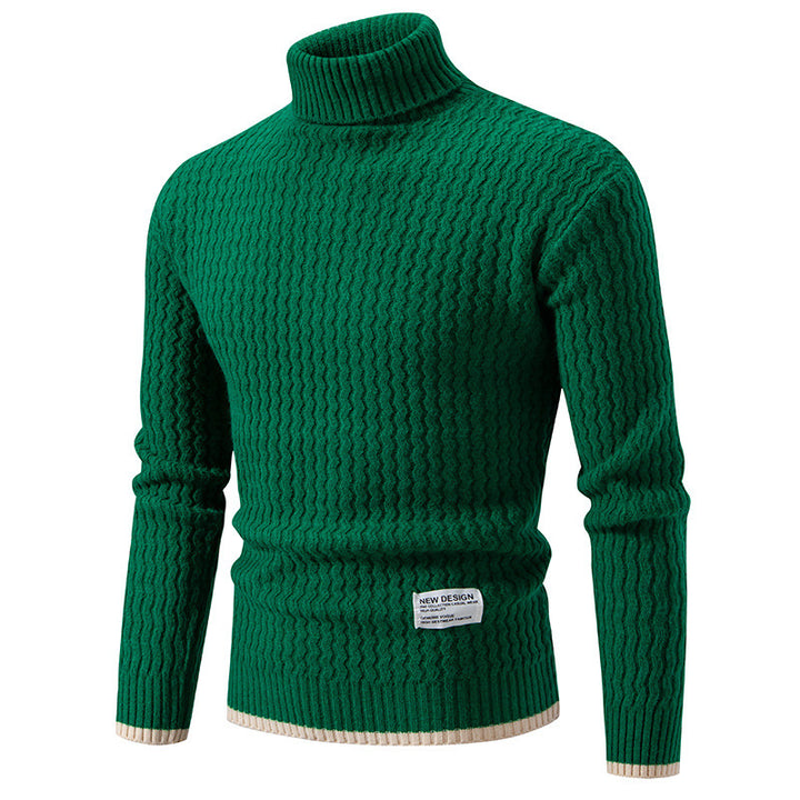 Men's knitted sweater with high collar and textured cable pattern Lune London