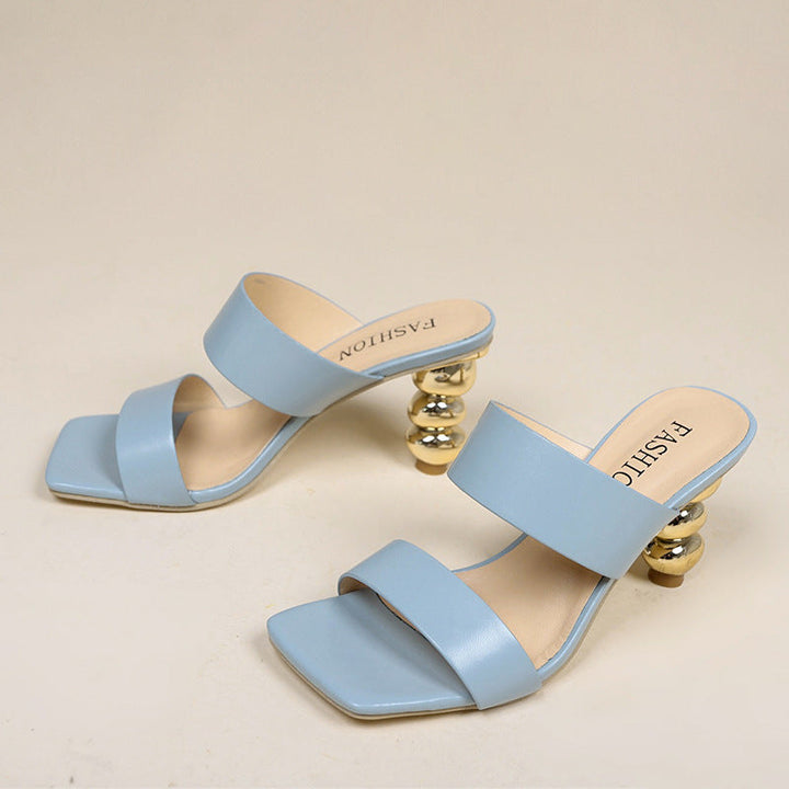 Women's Elegant Sandals with Curved Heel and Double Strap Lune London