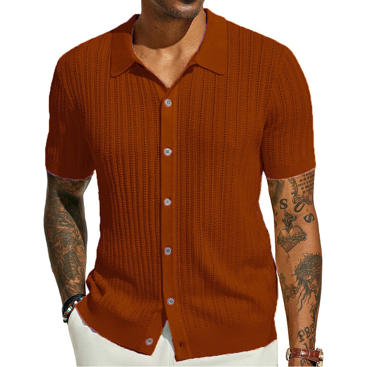 Short sleeve knit shirt for men with a fine lace structure and a classic collar Lune London