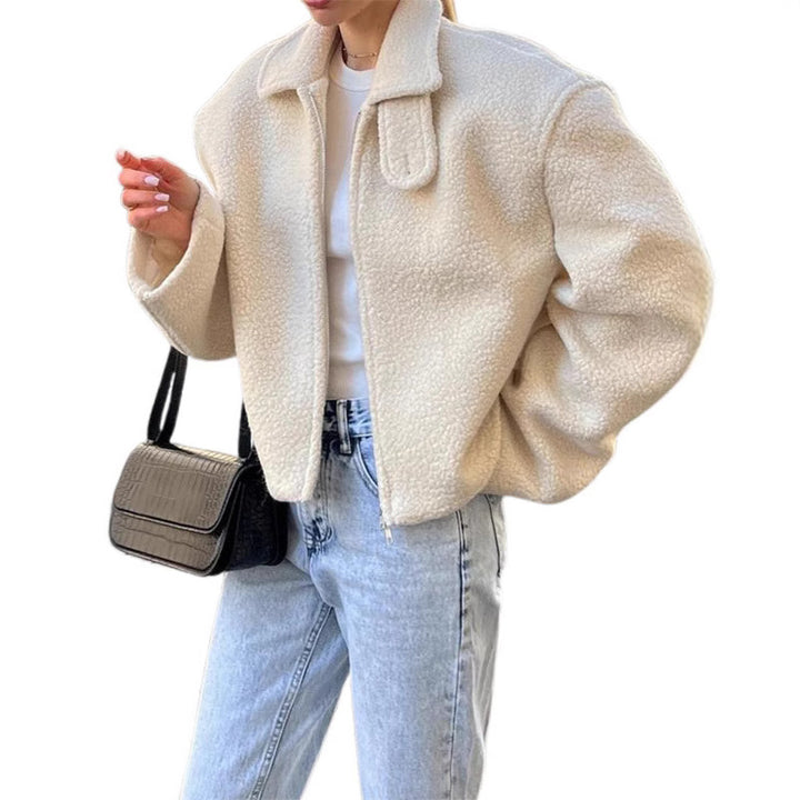Fluffy women's transitional jacket with relaxed fit and applied collar Lune London
