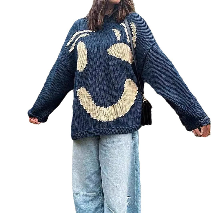 Chunky knit sweater for women with creative Smiley pattern Lune London