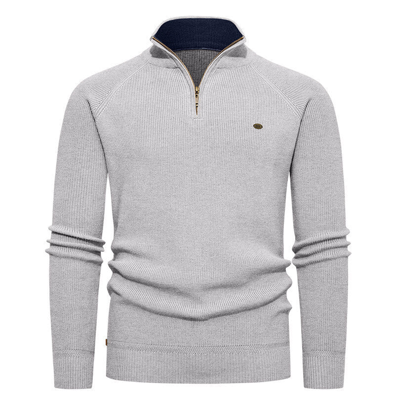 High-quality knitted sweater for men with turtle neck and modern zipper Lune London