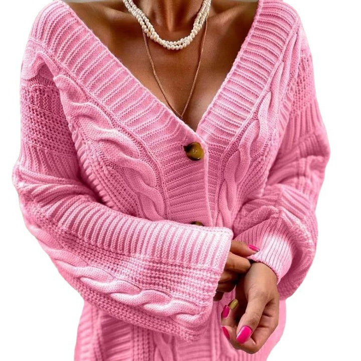 Knit jacket for women with deep V-neck and unique cable design Lune London