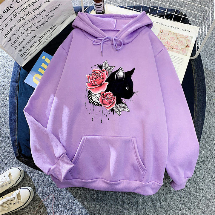Women's hoodie with floral cat design Chic & Stil