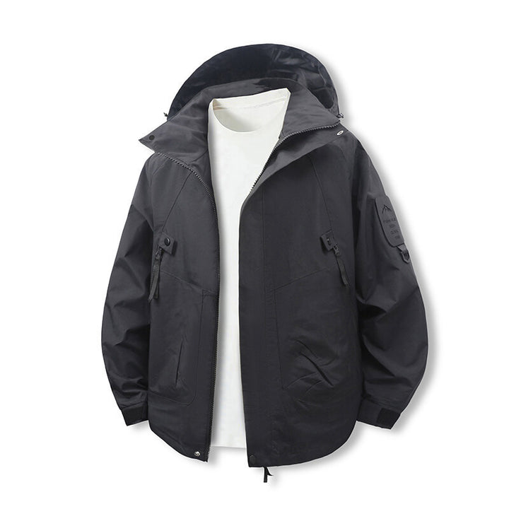 Functional and water-repellent outdoor jacket for men with adjustable hood collar Lune London